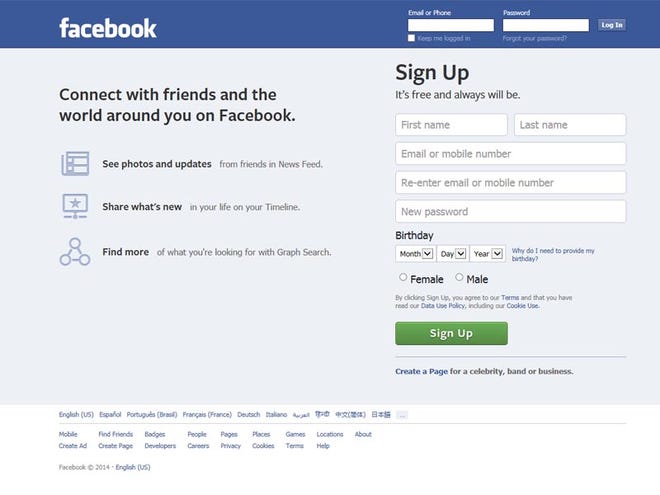 A screenshot of the Facebook login page.
