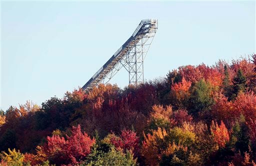 The top of the Nansen Ski jump above the top of the tree line in Milan, N.H. The legendary ski jump for decades lured some of the biggest names in jumping and was host to Olympic tryouts, World Cup competitions and four national championships before its last competition in 1985. Now members of the Nansen Ski Club, local historians and the state Department of Resources and Economic Development are hoping to revive the dilapidated jump and make it a tourist attraction. AP Photo/Jim Cole