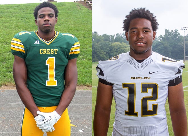 Cleveland County High School Football Players of the Week, as picked by The Star, are, from left, Crest defensive end Omar Brooks and Shelby quarterback R.J. George. (Staff photos)