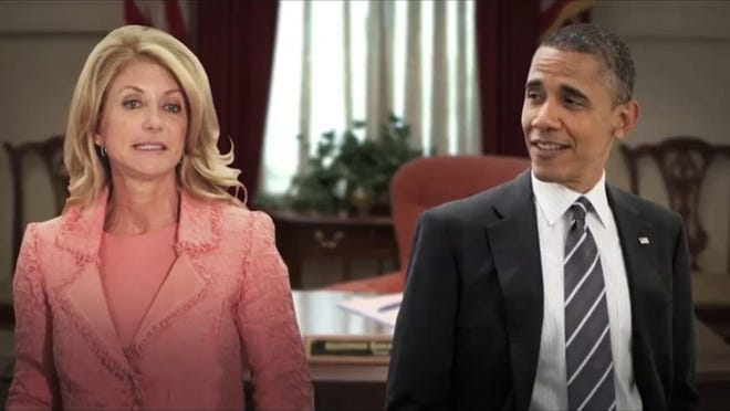 In a new Greg Abbott for governor ad that began airing Tuesday, Texas voters are told that while President Obama is not running for governor of Texas, he might as well be, “because Wendy Davis is just like Obama.”