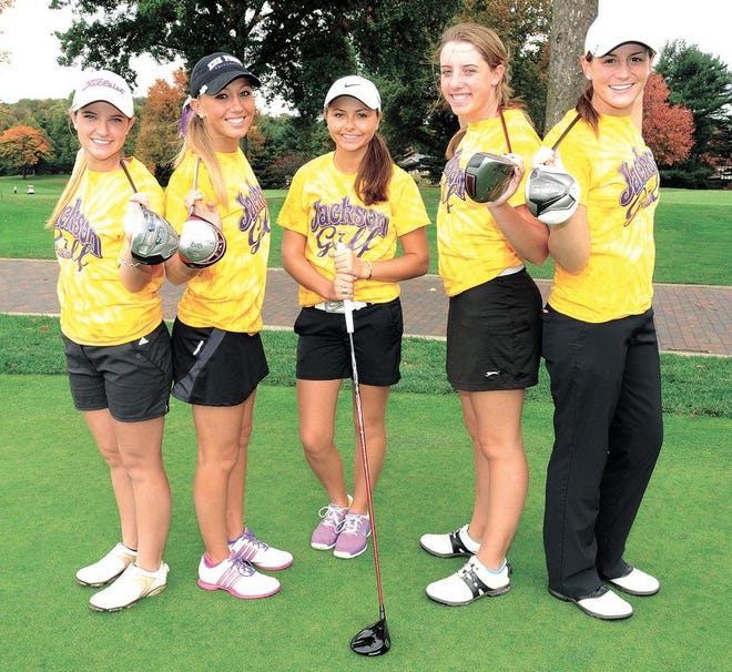 The state-bound Jackson girls golf team will head south this week to compete in the tournament. They are (from left) Hannah Lemons, Landrie Grace, Lauren Dauk, Ali Metzger and Gabby Minor.