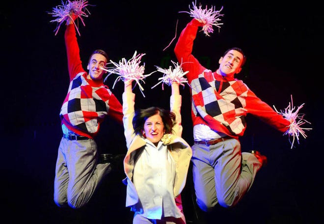 From left: Brendan Macera, Tania Montenegro & Daniel Caplin perform in 'Enron' at 2nd Story Theatre in Warren through November 2.