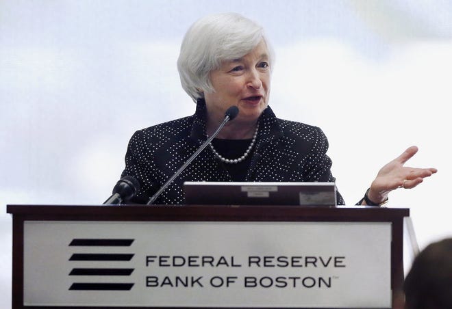 Federal Reserve Chairman Janet Yellen speaks during a conference on economic opportunity at the Federal Reserve Bank in Boston, Friday, Oct. 17, 2014. Yellen said that the last several decades have seen the most sustained rise in income inequality in a century.