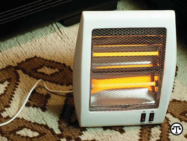 Electric heater with halogen coils. Heater on thick carpet