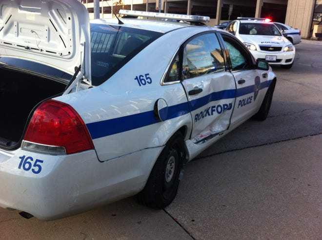 A police patrol vehicle involved in a crash is seen Saturday, Oct. 18, 2014. SUSAN VELA/RRSTAR.COM