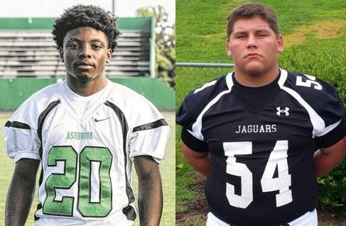Ashbrook quarterback Jeff Glenn, left, and Forestview defensive lineman Tate Payne earned weekly honors by the Gazette.
