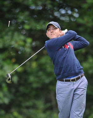 Ryan Podufal tees off on the 6th hole of the EDGA Junior Match Play at the Erie Golf Club on June 13. JACK HANRAHAN/