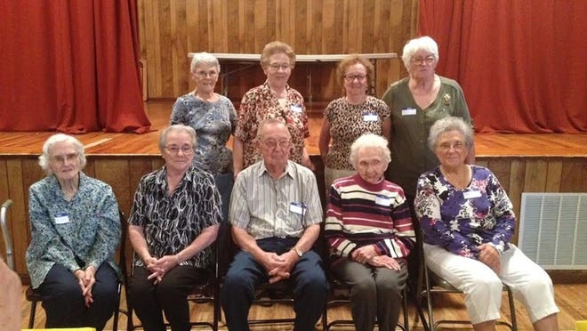 The descendants of Peter and Mary Goertz held a well-attended reunion on Oct. 11 at Sacred Heart Parish Hall. Pictured are a representative from each branch of the family. Standing (from left) are Flora Mae Hoffman, Joann Hilbig, Barbara Seidel, Jane Hellinger. Seated (from left) are Janell Goertz, Barbara Goertz, Ernest Goertz, Irene Goertz and Nelda Thompson.