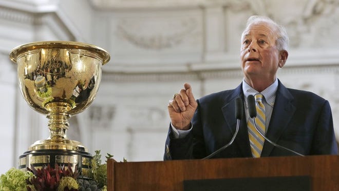 Ted Bishop, above, was removed Friday as president of PGA of America. He had lashed out at English golfer Ian Poulter. On Twitter, Bishop said of comments by Poulter: “Really? Sounds like a little school girl squealing during recess. C’MON MAN!!” (AP Photo/Jeff Chiu, File)