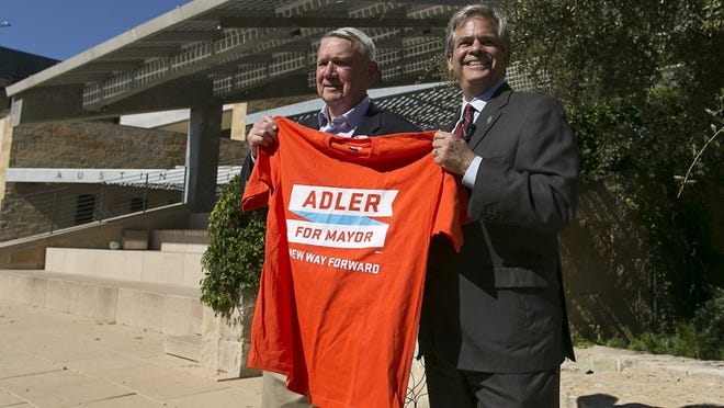 Mayor Lee Leffingwell endorsed Austin mayoral candidate Steve Adler during a Monday press conference at City Hall.