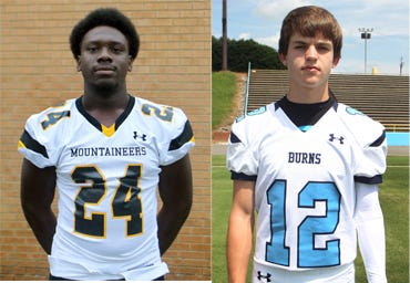 Kings Mountain defensive lineman Dre'Shaun Bell, 24, and Burns quarterback Cameron Barbee, 12, are the Cleveland County High School football players of the week.