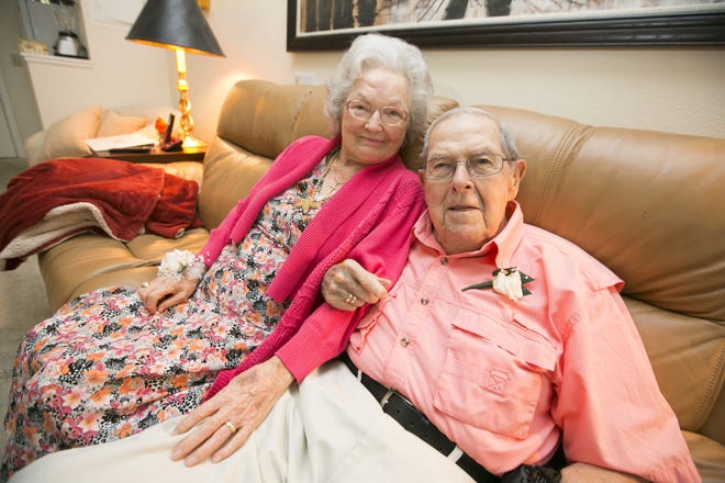 Polly and Gordon Potts, shown in their Windsor of Ocala apartment in Ocala, Florida on Thursday, celebrated their 71st wedding anniversary.