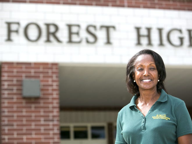 Instructor Peggy Brookins is shown at Forest High School in Ocala Florida on Thursday October 30, 2014. Brookins, who started the EMIT program at the school, will be leaving to go Washington D.C. to be Executive Vice President of the National Board of Professional Teaching Standards.