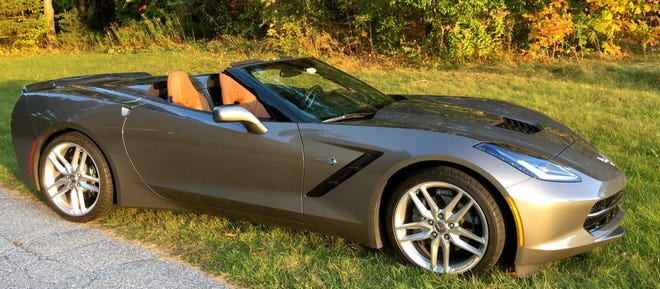 The 2015 Stingray Convertible, here in Shark Gray Metallic with the Kalahari interior, is the most versatile Corvette yet, at home on mountain roads, highways and the track. Every scoop and vent is functional.