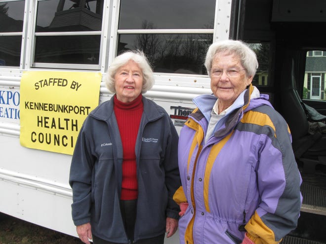 Jane Murray, left and Joan Junker stand outside of the Kennebunkport polls on Tuesday to help "stuff the bus" with food donations for Church Community Outreach Services. People have been generous, donating both food and money for the food pantry, said the women who are volunteers with the Kennebunkport Health Council of the Public Health Department.



Photo by Susan Morse