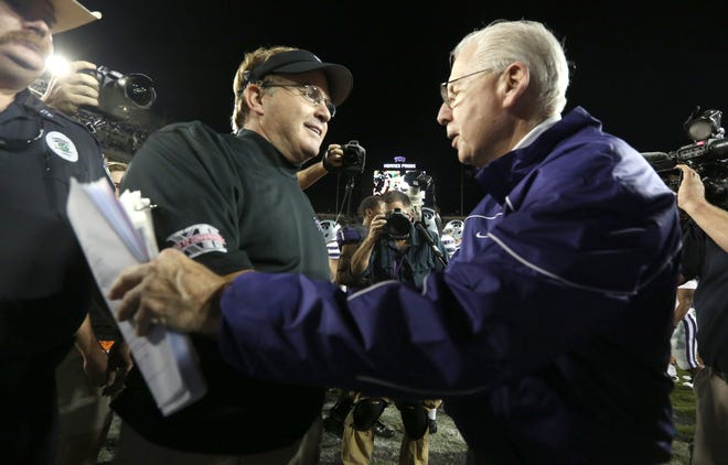 The Wildcats are 2-0 on the road with victories at Iowa State and Oklahoma, and TCU coach Gary Patterson, left, knows K-State coach Bill Snyder will have his team prepared to handle any situation.