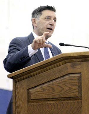 Michael Botticelli, acting director of the National Drug Control Police, speaks Friday during the Beaver County town hall meeting on prescription medication and heroin abuse.