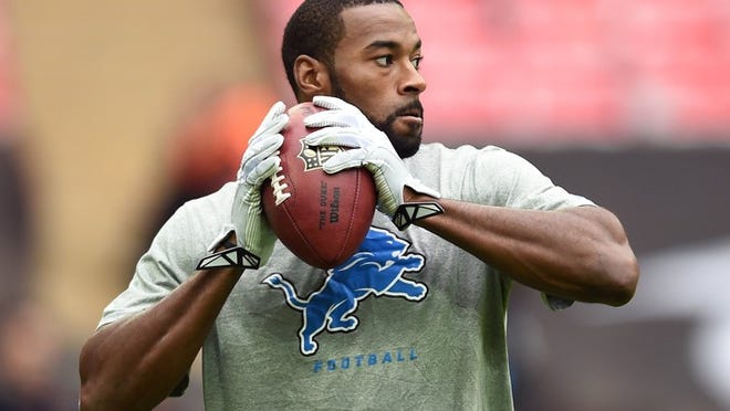 Detroit wide receiver Calvin Johnson, above, should be in uniform today after an injury. Dolphins safety Louis Delmas says of him: “One thing about Calvin Johnson, when that ball’s in the air, it’s his or nobody’s.” (AP Photo/Tim Ireland)