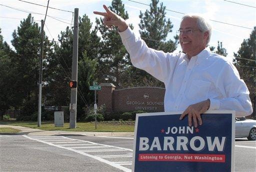 John Barrow, D-Ga., campaigns, Tuesday, Nov. 4, 2014, in Evans, Ga. Barrow is running against Republican Rick Allen. (AP Photo/Russ Bynum)
