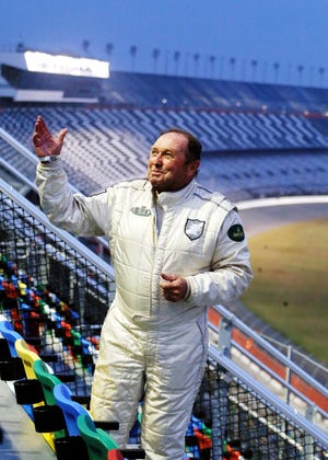 2015 Rolex 24 At Daytona grand marshal Jochen Mass enjoys the view during a tour of Daytona Rising. Mass will compete in the Classic 24 this weekend at the speedway.