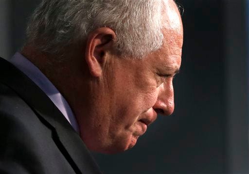 Illinois Gov. Pat Quinn pauses as he concedes the election to Republican challenger Bruce Rauner during a news conference Nov. 5 in Chicago. Charles Rex Arbogast/The Associated Press