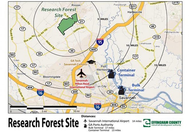 The Effingham Industrial Development Authority is considering allowing Rincon to annex 400 acres of the Research Forest Tract. (Courtesy Effingham IDA).