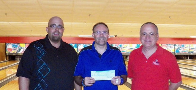 Canandaigua USBC Masters runner up Brian Wright, left, champion Shawn Hayes and tournament director Jon Barkley pose for a photo at Roseland Bowl. Submitted by Jon Barkley