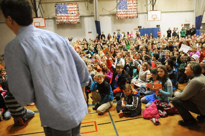 Jeff Kinney, author of the "Diary of a Whimpy Kid" series enthralled students at Lincoln Street School during a visit Tuesday. 

Photo by Deb Cram/seacoastonline.com