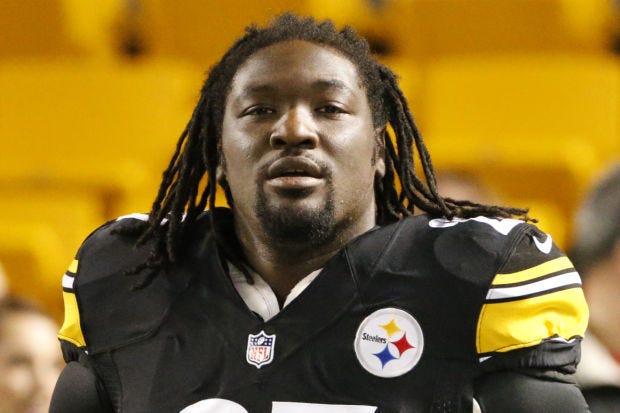 Pittsburgh Steelers running back LeGarrette Blount warms up before a game against the Houston Texans, Oct. 20, 2014 in Pittsburgh.