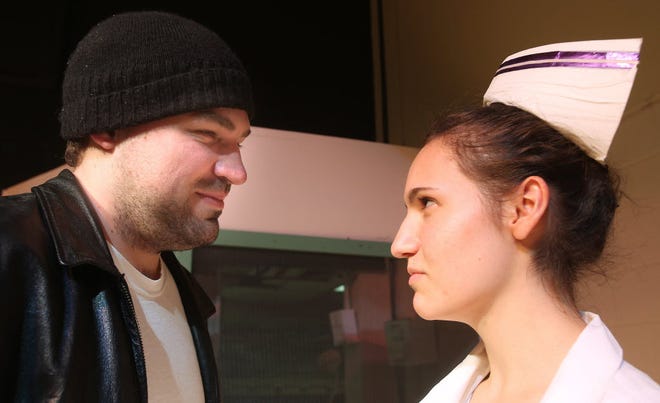 J.J. McCarson, left, and Melanie Owen rehearse for the play "One Flew Over the Cuckoo's Nest" at Blue Ridge Community College.
