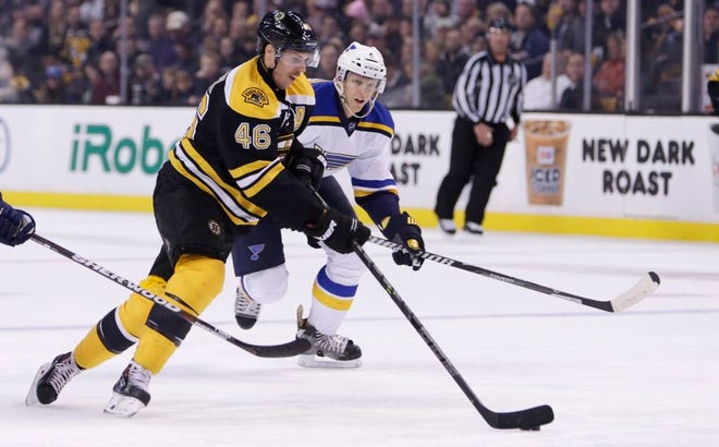 David Krejci played against the Blues, but is out Friday in Columbus.