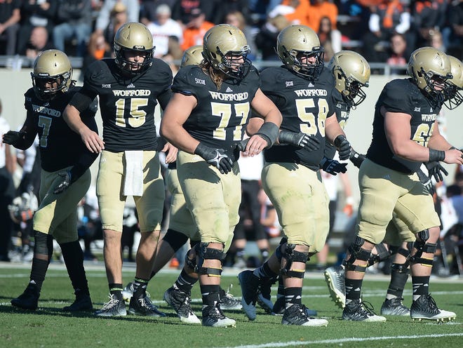 Wofford breaks the huddle during Saturday's game against Mercer at Gibbs Stadium. Next season, the Terriers are expected to return 20 starters, including all 11 on offense. “This team has so much potential,” said linebacker Kevin Thomas, one of only two starters who are departing.
