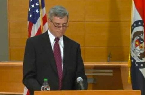 St. Louis County Prosecutor Robert McCulloch announces the grand jury's decision not to indict Ferguson police officer Darren Wilson in the Aug. 9 shooting of Michael Brown, an unarmed black 18-year old, on Monday, Nov. 24, 2014, at the Buzz Westfall Justice Center in Clayton, Mo. NDN VIDEO