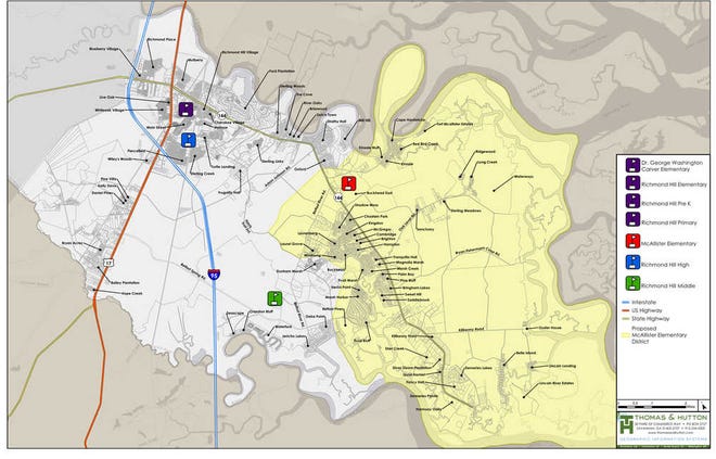 Courtesy of Bryan County Schools The proposed attendance map for McAllister Elementary School. The map is posted on the Bryan County School's website www.bryan.k12.ga.us/.