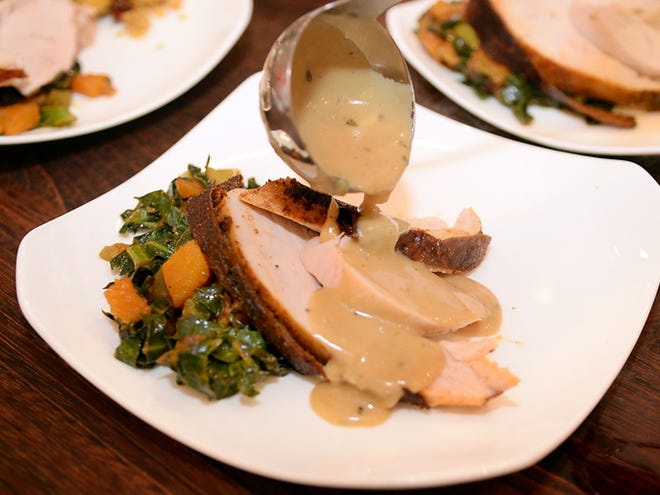 A special Thanksgiving themed meal was prepared at Charleston Cooks by chef Season Stepp. Some area restaurants will serve a traditional holiday meal on 
Thanksgiving.