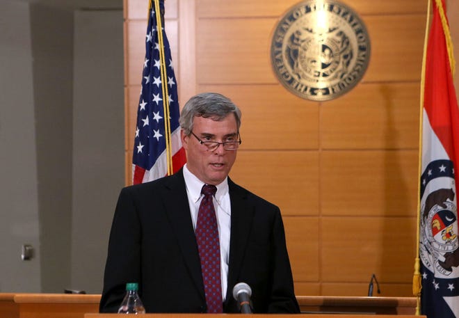St. Louis County Prosecutor Robert McCulloch announces the grand jury's decision not to indict Ferguson police officer Darren Wilson in the Aug. 9 shooting of Michael Brown, an unarmed 18-year old, on Monday, Nov. 24, 2014, at the Buzz Westfall Justice Center in Clayton, Mo.