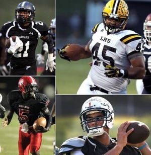 Clockwise, from top left, Forestview's Moe Neal, Lincolnton's Darian Roseboro, East Lincoln's Chazz Surratt and South Point's Jaquan Brooks look to help their teams reach the state semifinals.