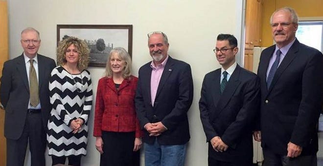 The 10-year anniversary of Drug Treatment Court was recently celebrated by County Commissioner Leo Lessard, Criminal Justice Program Coordinator Carrie Conway, Assistant Attorney General Janice Rundles, Chairman of the Strafford County Commissioners George Maglaras, County Attorney Tom Velardi and County Commissioner Bob Watson.