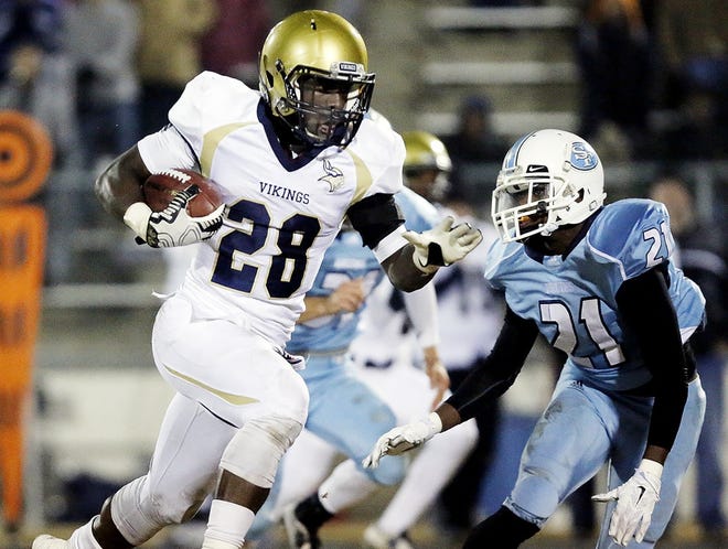 Spartanburg’s Tavien Feaster rushed for 202 yards, caught two passes for 66 yards and scored four touchdowns as the Vikings routed South Florence on Friday night to reach the 4A Division II state championship game.