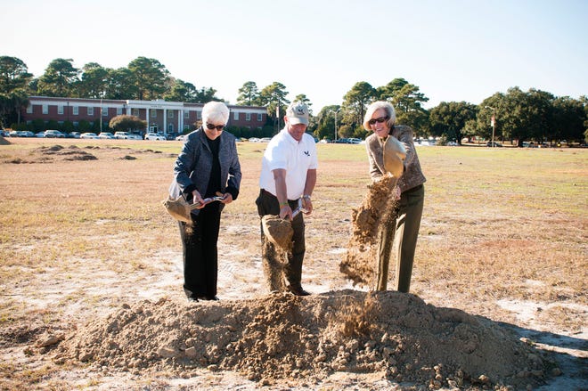 Armstrong State University President Linda M. Bleicken, right, recently broke ground on the new Armstrong Plantonics Research Center, along with Forum Group Charitable Foundation founder Loretta Cockrum, left, and Plantonics LLC Head Lettuce Claude Galipeault, center. The new collaboration will grow sustainable food using environmentally friendly aquaponic technology.