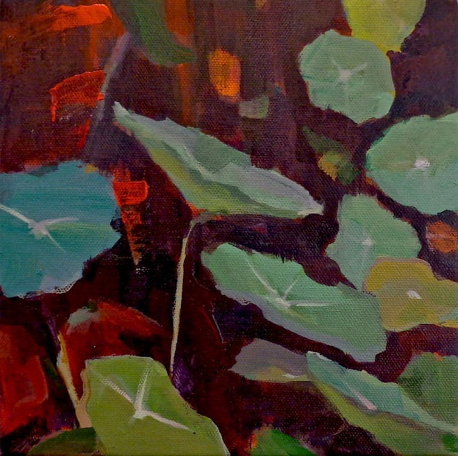 "Nasturtiums," acrylic on canvas by Jim Bongartz, is on display at the Artists of Yardley Art Center?.