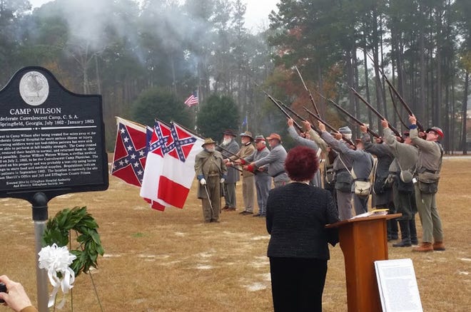 The Effingham Hospital Authority and Historic Effingham Society dedicated a historic marker Friday to mark Camp Wilson, a Confederate Convalescent Camp, at the site of the current Sheriff's Office, jail and prison. (Courtesy David Harris).