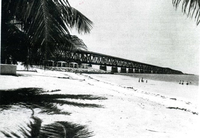 Work on building the Overseas Highway linking Miami and Key West was resuming in 1936 with bidding to build the longest stretch of bridging. Above is a portion of the Bahia Honda bridge.