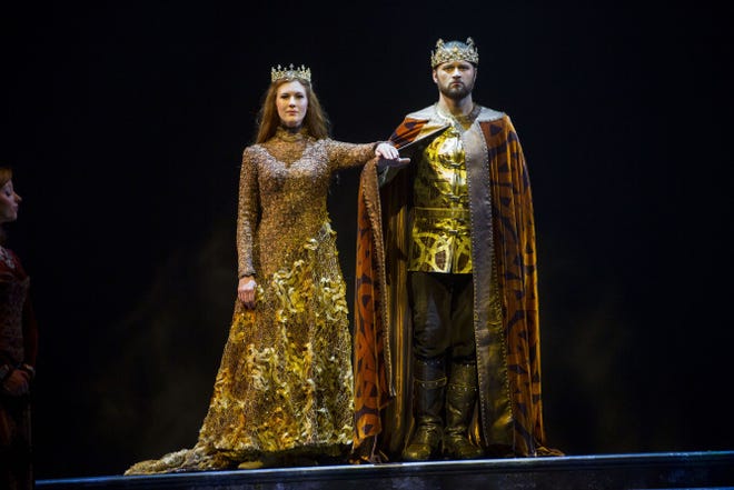 Mary McNulty is Guenevere and Adam Grabau is Arthur in "Camelot," opening at the Providence Performing Arts Center on Tuesday.
