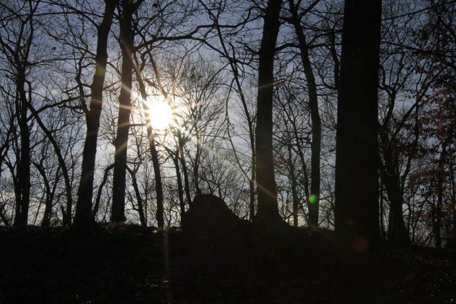 Rock formations on a forested hilltop off Stony Lane in Exeter, known as the Queen’s Fort, are thought to be the work of indigenous people thousands of years ago, or perhaps members of the Narragansett tribe.