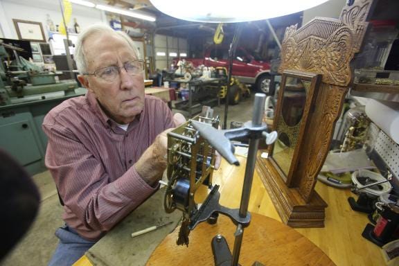 Reid Sipe of Kings Mountain has been repairing clocks for 10 years and giving all of the money to The Salvation Army for Christmas.
