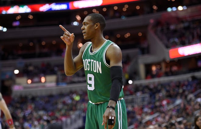 Boston guard Rajon Rondo gestures Monday during the Celtics' double overtime loss to the Washington Wizards. THE ASSOCIATED PRESS