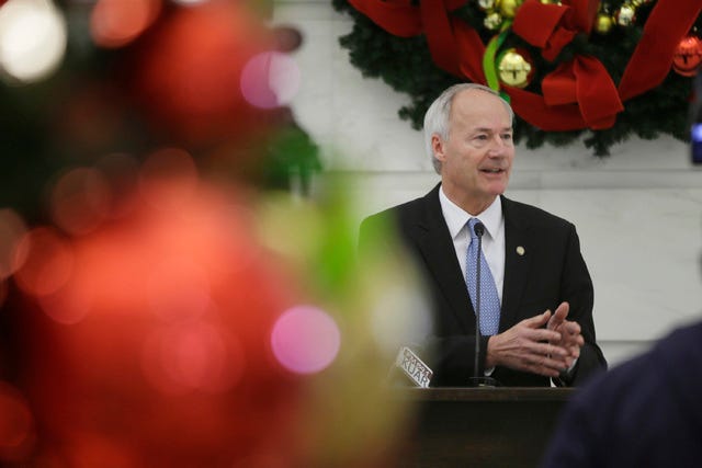 THE ASSOCIATED PRESS / Arkansas Gov.-elect Asa Hutchinson speaks at a news conference at the Arkansas state Capitol in Little Rock, Ark., Tuesday, Nov. 25, 2014.(AP Photo/Danny Johnston)