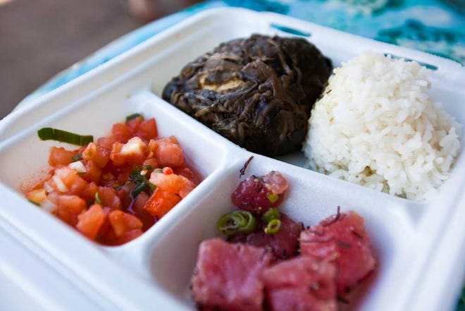 Traditional Hawaiian foods like lomi lomi salmon are best enjoyed with poi.