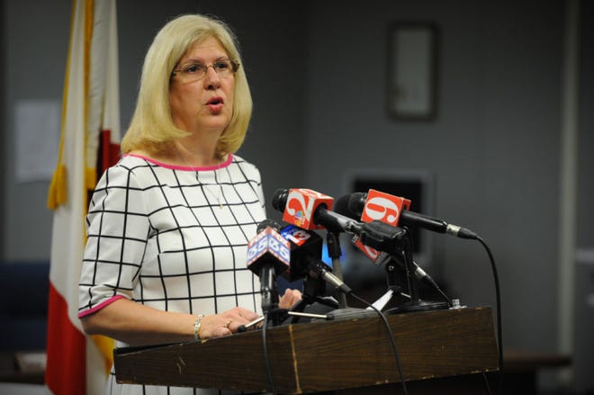 Lake County Schools Superintendent Dr. Susan Moxley addresses reports of class size violations during a press conference at the Lake County school district office in Tavares on Feb. 6.